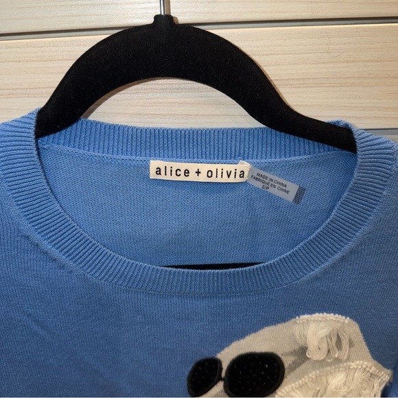Alice + Olivia Connie Poodle Intarsia Sweater Sky Blue Small - Picture 8 of 13